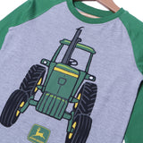HAZEL GREY WITH GREEN SLEEVES FRONT & BACK TRACTOR PRINTED FULL SLEEVES T-SHIRT