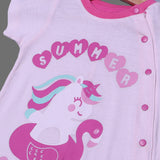 LIGHT PINK UNICORN SUMMER TIME PRINTED ROMPER FOR GIRLS