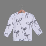 WHITE WITH BLACK "BOW" PRINTED TERRY FABRIC SWEATSHIRT
