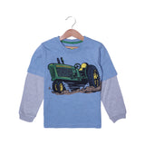 BLUE WITH GREY SLEEVES "TRACTOR" PRINTED FULL SLEEVES T-SHIRT