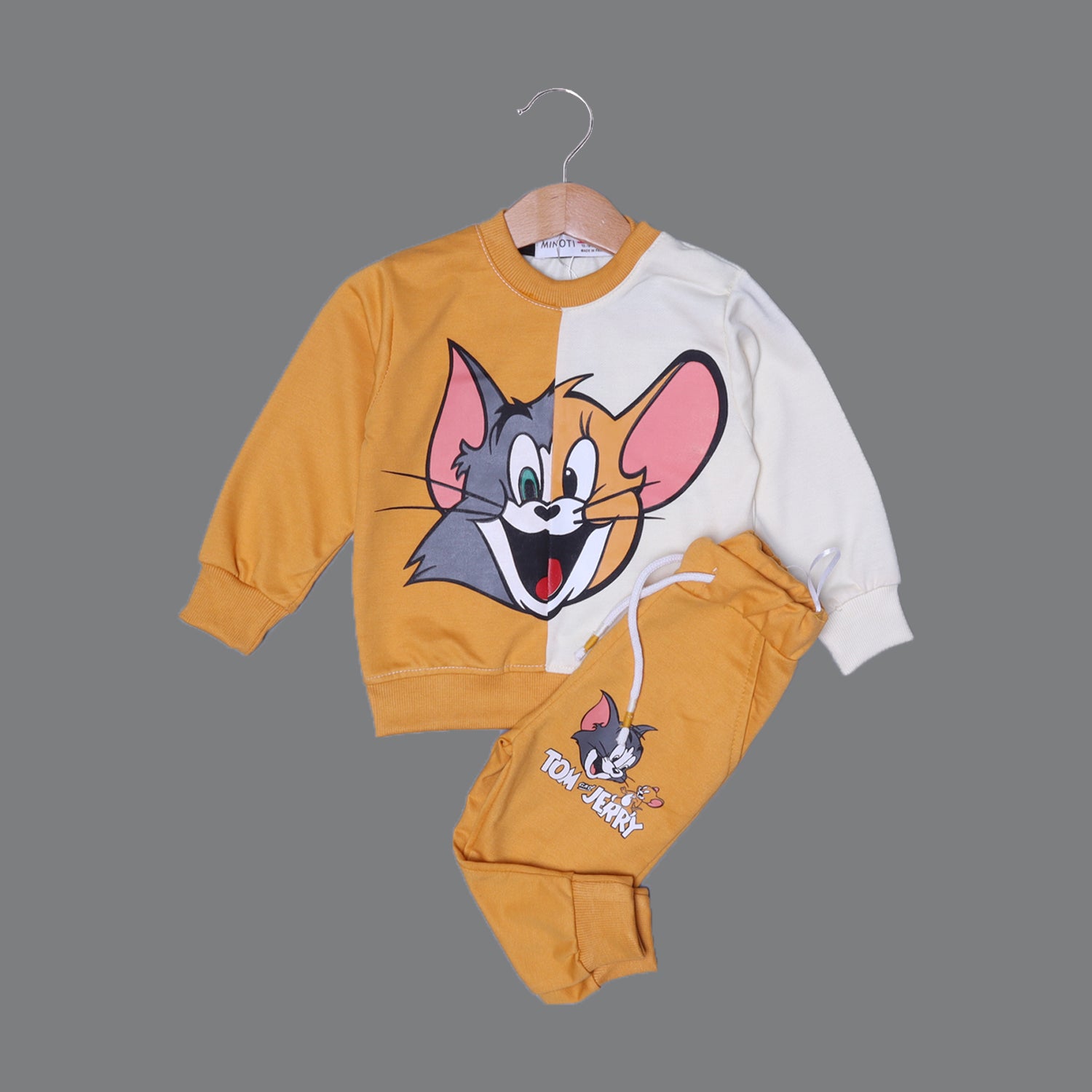 MUSTARD & LIME "TOM & JERRY FACE" PRINTED TERRY FABRIC WINTER SUIT