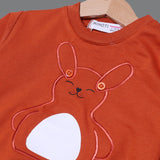 DARK BROWN "RABBIT WITH BUTTONS" PRINTED TERRY FABRIC SWEATSHIRT
