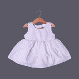 CREAM LEAVES PRINTED FRIL SLEEVES LESS COTTON FABRIC FROCK FOR GIRLS