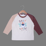 CREAM & BROWN "STAY WILD" PRINTED SLEEVES FULL SLEEVES T-SHIRT