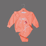 PINK "FLOWER BOW EMBROIDERED" PRINTED TERRY FABRIC WINTER SUIT