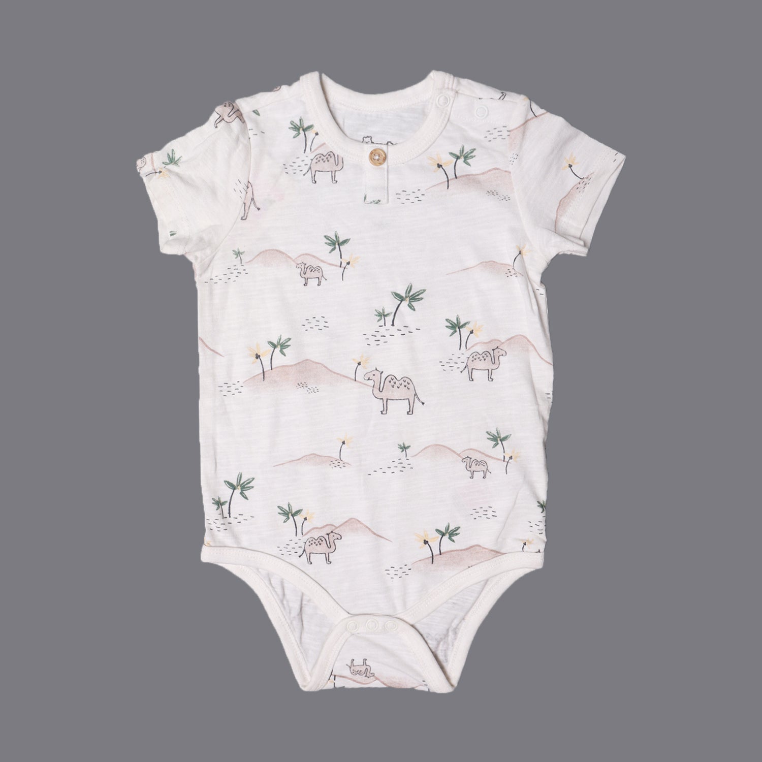 WHITE WITH CAMEL & TREES PRINTED ROMPER FOR SUMMERS