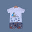 WHITE WITH GREY BOAT & SHARKS PRINTED HALF BODY ROMPER