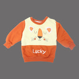 BROWN & LIME "LUCKY LION" PRINTED TERRY FABRIC SWEATSHIRT
