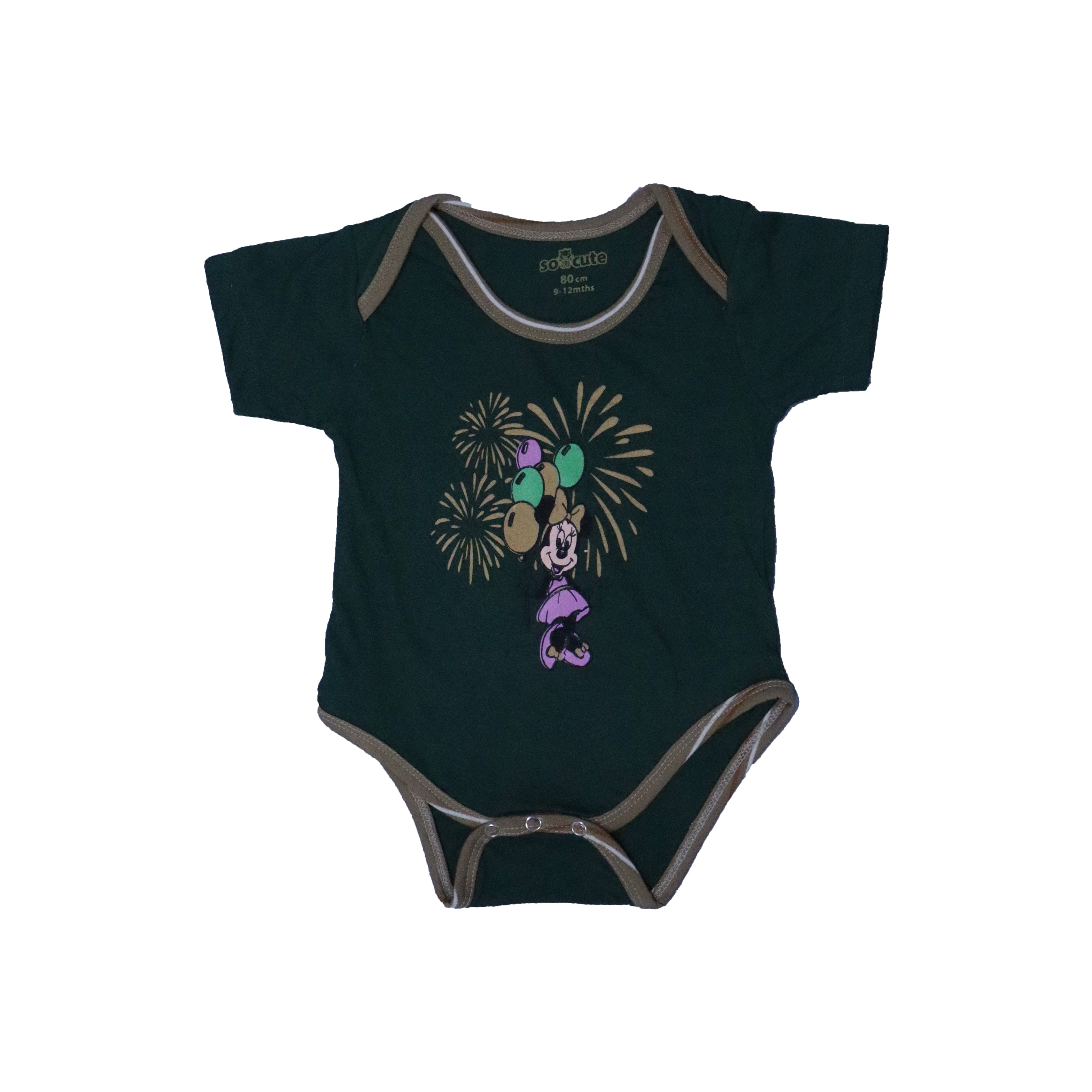 GREEN "MINNIE" PRINT HALF BODY HALF SLEEVES ROMPER