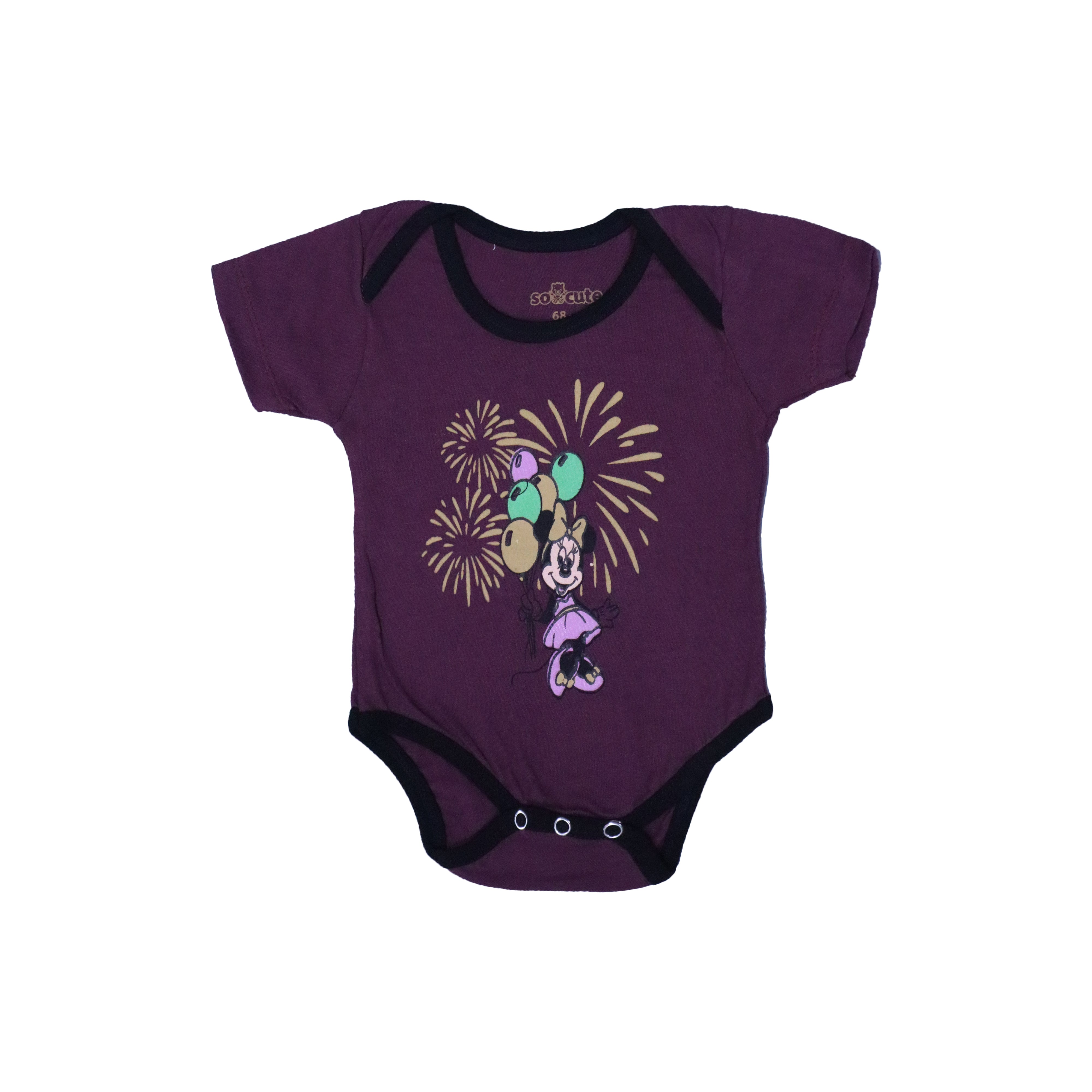 DARK PURPLE MINNIE PRINT HALF BODY HALF SLEEVES ROMPER
