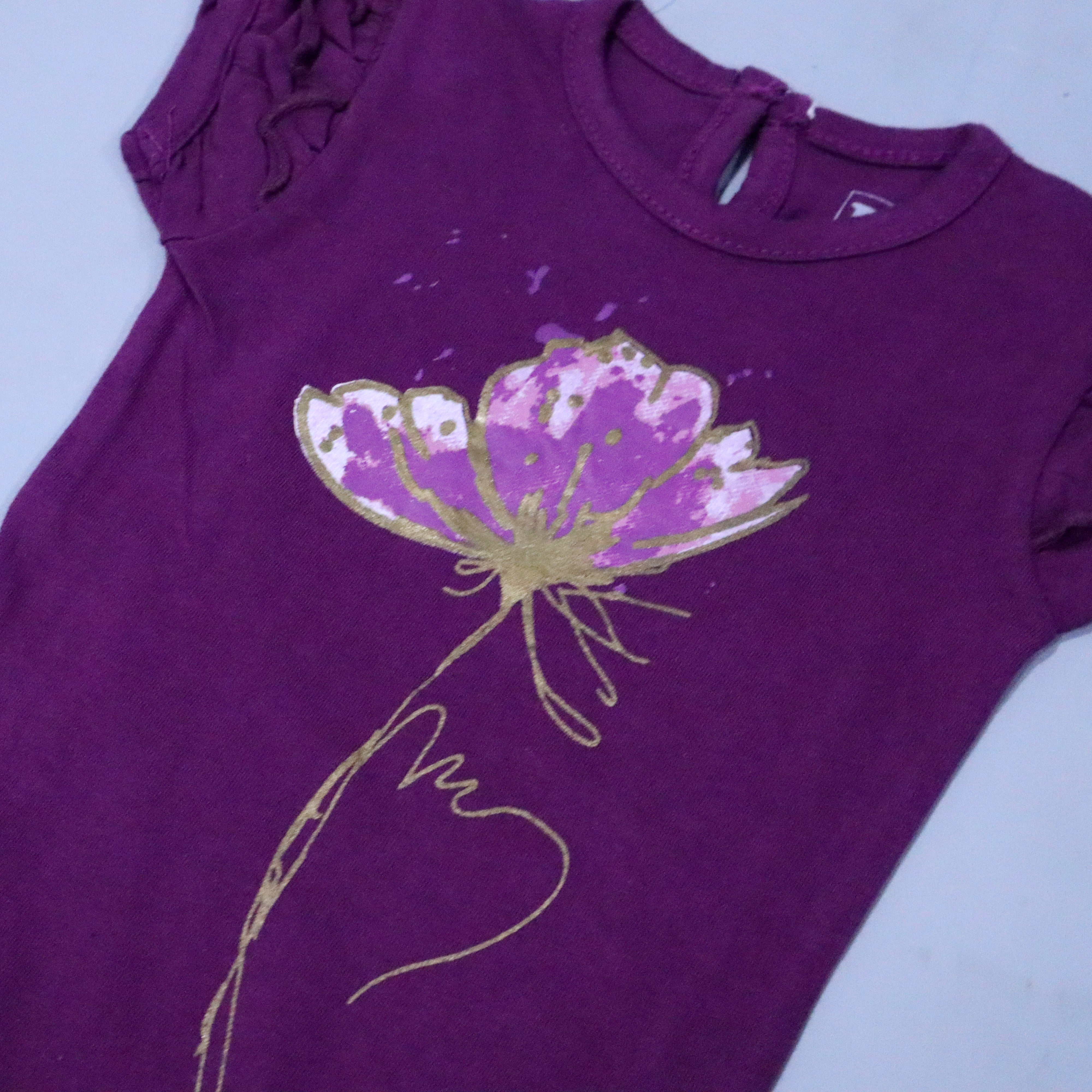PURPLE FLOWER PRINT HALF SLEEVES ROMPER