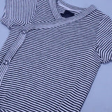WHITE WITH BLACK STRIPES HALF BODY HALF SLEEVES ROMPER