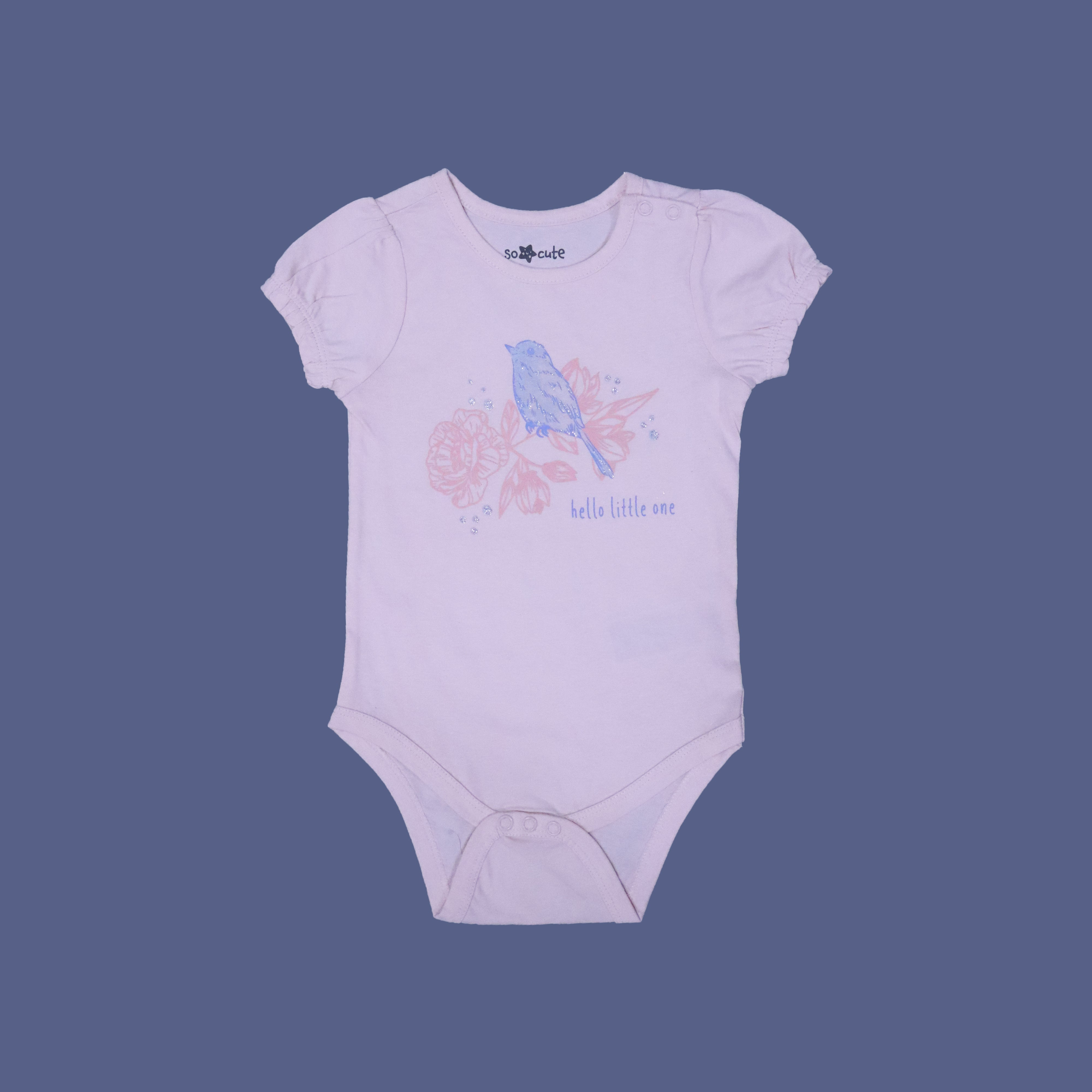 PINK BIRD PRINT HALF BODY HALF SLEEVES ROMPER