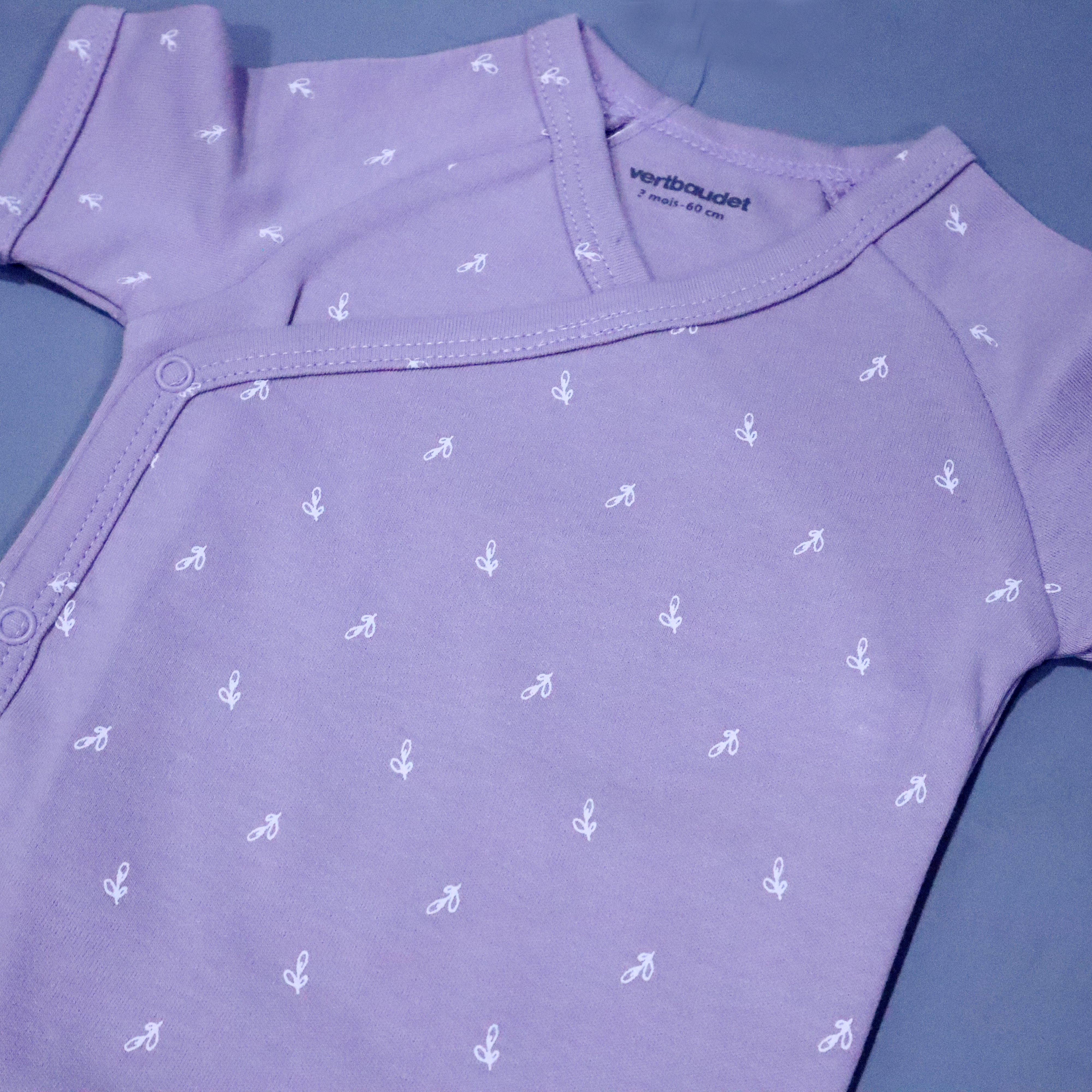 PURPLE LEAF PRINT HALF BODY HALF SLEEVES ROMPER