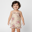 LIGHT BROWN FLOWERS PRINTED COTTON FABRIC ROMPER