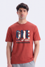 Dull Red Denim One Print T-Shirt For Men