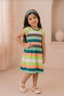 White Green Grey Stripes With Hair Band Frock For Girls