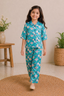Blue Flowers Print Cotton Suit For Girls