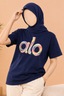 Navy Blue ALO Print T-Shirt For Women