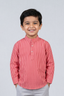 Red Stripes Band Collar Full Sleeves Casual Shirt