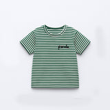 WHITE WITH GREEN STRIPES PANDA HALF SLEEVES T-SHIRT FOR BOYS
