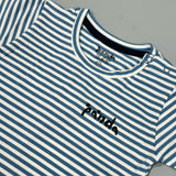 WHITE WITH BLUE STRIPES PANDA HALF SLEEVES T-SHIRT FOR BOYS