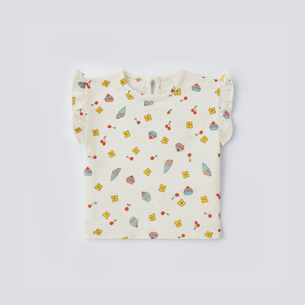 WHITE "FLOWERS & MUFFINS" T-SHIRT TOP FOR GIRLS