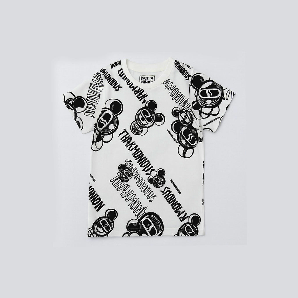 WHITE HARMONIOUS PRINT HALF SLEEVES T-SHIRT FOR BOYS
