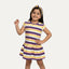 White Purple Yellow Stripes Frock With Hair Band For Girls