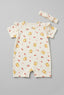 Cream Bear Print With Band Half Body Romper For Girls