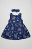 Blue Flowers Print With Hair Band Frock For Girls