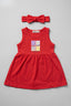 Red Anamontee Flowers Print With Hair Band Frock For Girls