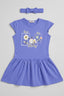 Blue Sweet Bee Print With Hair Band Frock For Girls