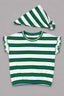 White With Green Stripe Bib T-shirt Top For Girls