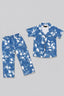 Blue Leaf Print Co-ord Linen Fabric Suit For Girls