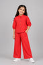 Coral Red Plain Linen Fabric Suit For Girls
