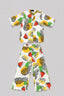 White Pineapple Print Linen Suit For Girls