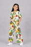 White Pineapple Print Linen Suit For Girls