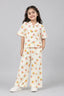 Cream Strawberry Print Linen Suit For Girls