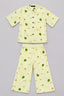Light Green Avocado Print Linen Suit For Girls