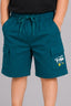 Teal Blue Double Pocket Print Jersy Fabric Shorts