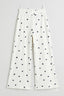 White Hearts Print Ribbed Fabric Flapper