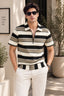 Brown Striper Zipper Relax Fit Tees
