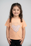 Peach Bear Face Print T-shirt Top For Girls