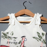 CREAM WELCOME TO SAVANA ANIMALS PRINTED ROMPER FOR GIRLS