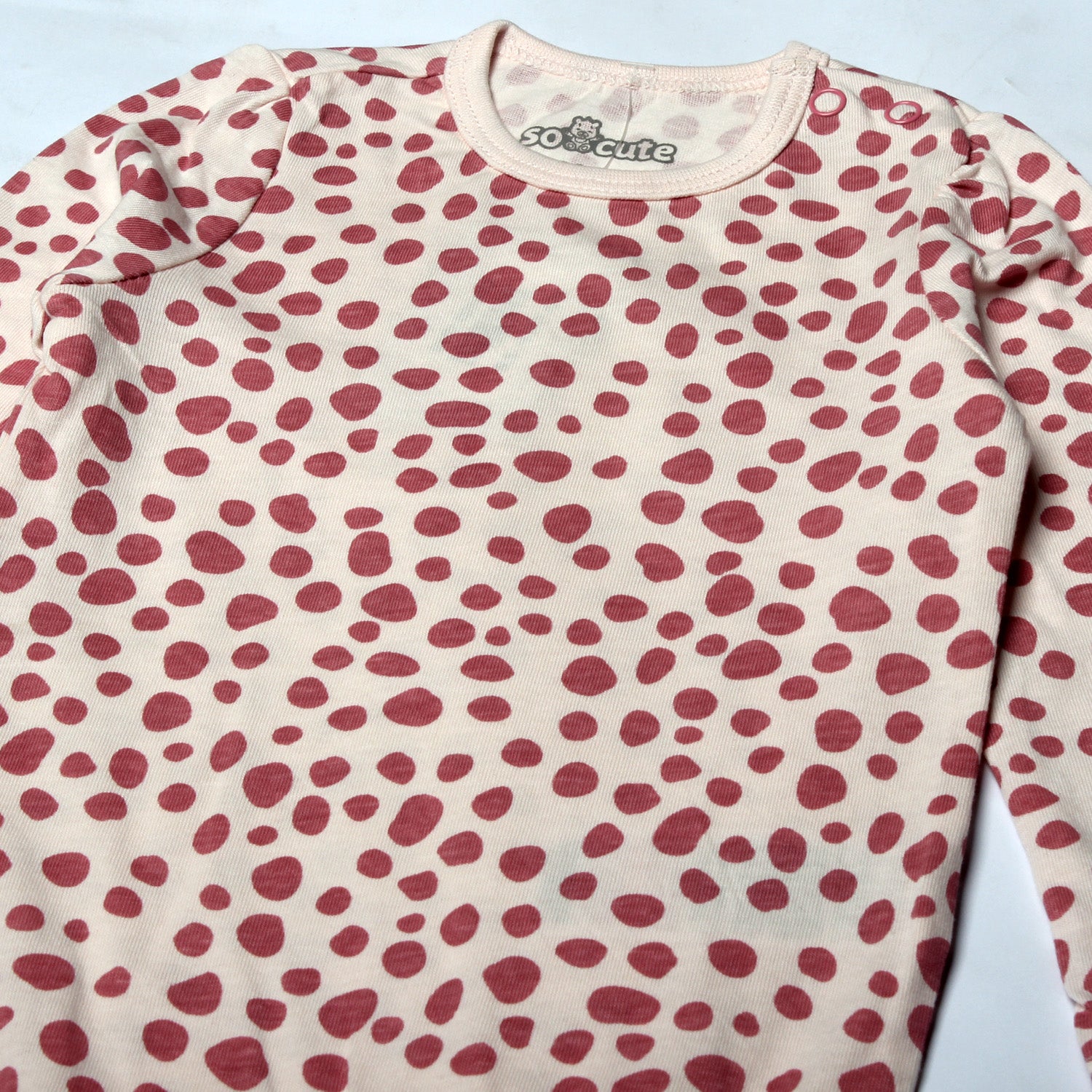 PINK WITH LEOPARD DOTS PRINTED FULL SLEEVES ROMPERS