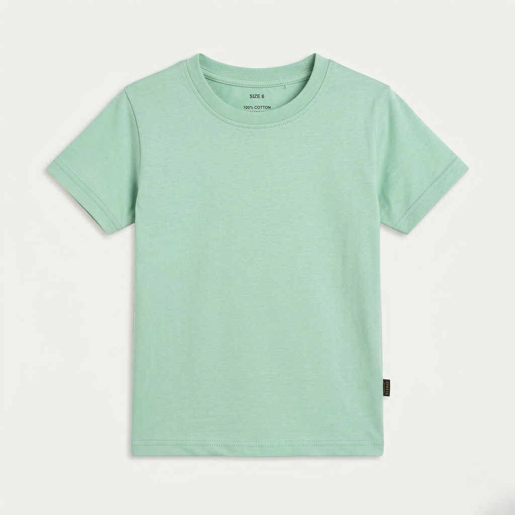 Turquoise Plain Half Sleeves T-Shirt For Boys