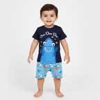 NAVY BLUE DOO DOO SHARK PRINTED HALF BODY ROMPER