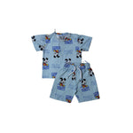 Load image into Gallery viewer, SKY BLUE MICKEY VICTOR PRINT WITH SHORTS COTTON JERSY FABRIC BABA SUIT
