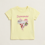 Light Yellow Summer Heart Print T-shirt Top For Girls